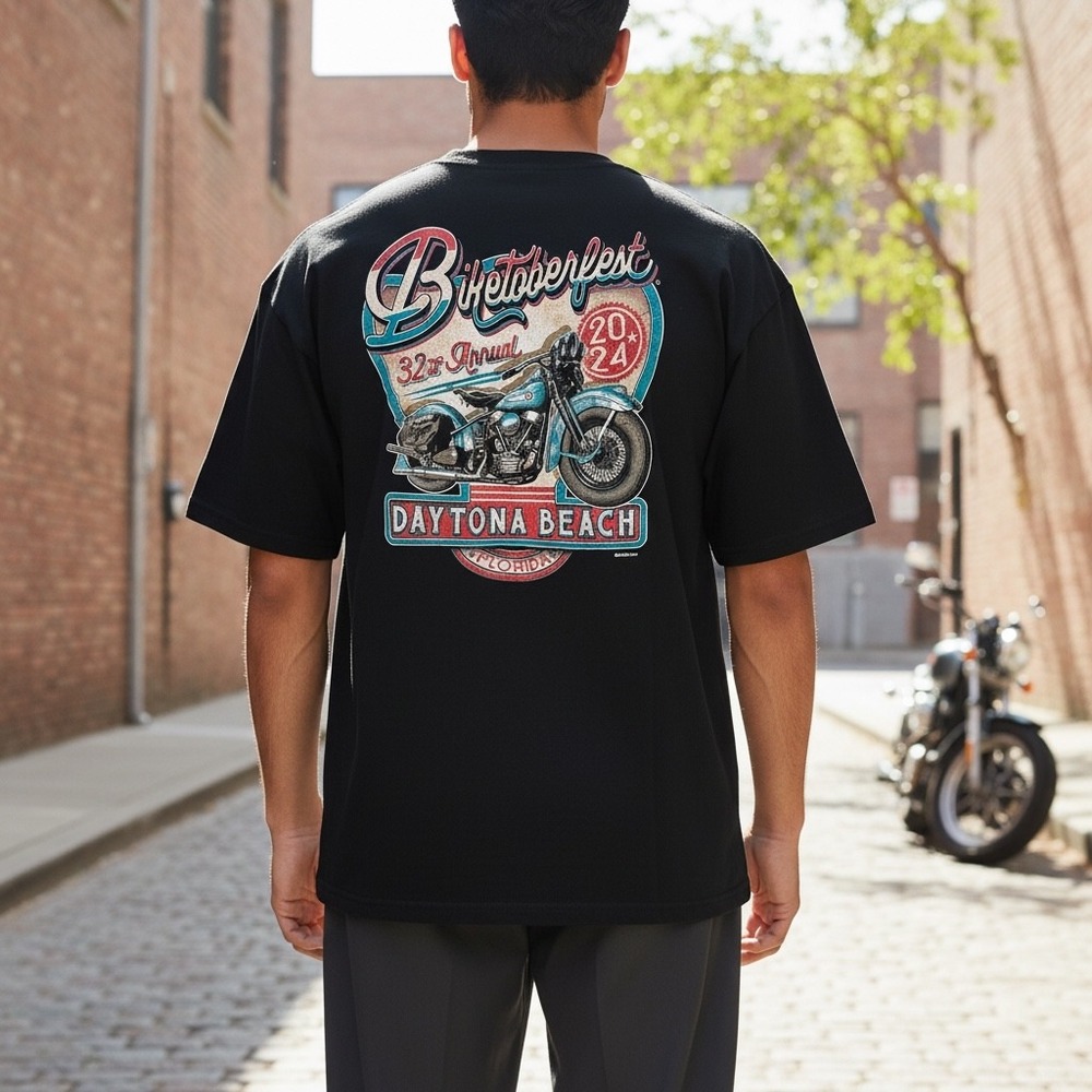 Biketoberfest 2024 Daytona Beach 32nd Annual Motorcycle T-Shirt Black Mens L